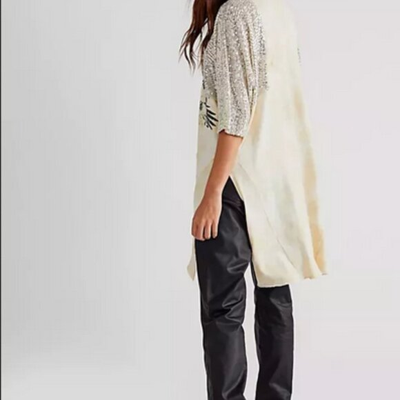 Free People We The Free City Sparkle Tee Oversized Tie Dye Sequin Top S - Picture 2 of 8